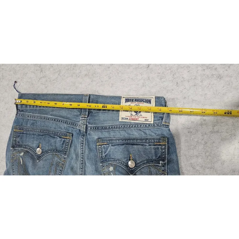 True Religion Ricky Straight WFLP GT Green Combo Mens Jeans Size 34